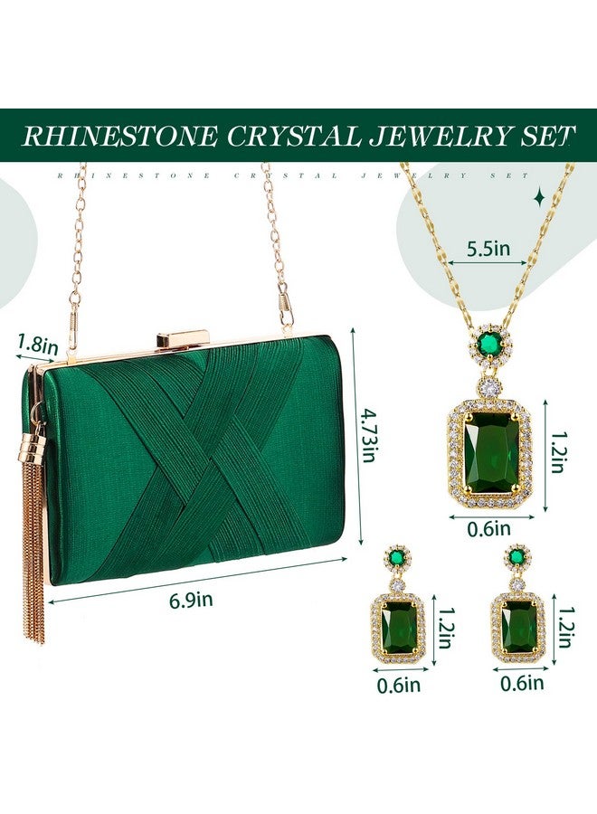 Jadive 3 Pcs Women Green Clutch Emerald Green Purse Handbag Evening Purses Bag For Wedding Vintage Banquet Handbag Retro Earrings Necklace Jewelry Set - Image 2