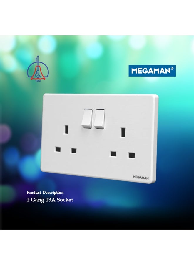Megaman Double Switched Socket 2Gang 13Amp - White - Image 1