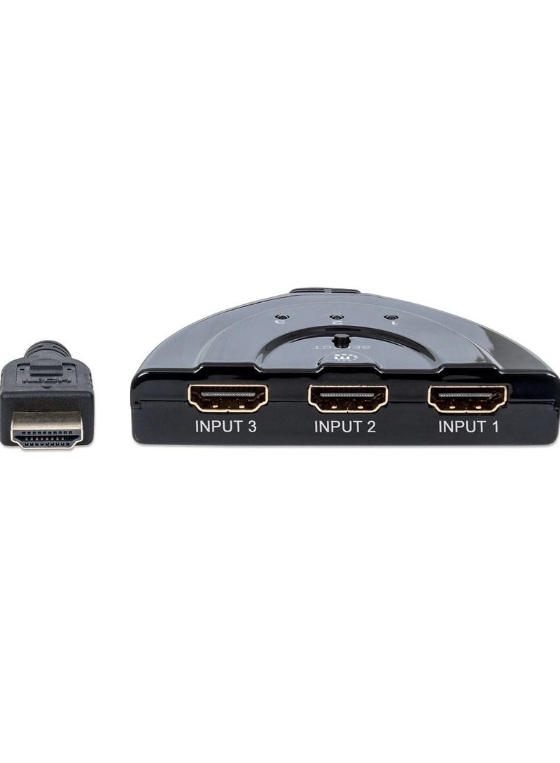 Manhattan 207843 3-port HDMI Switch 1080P Integrated Cable - Black - Image 2