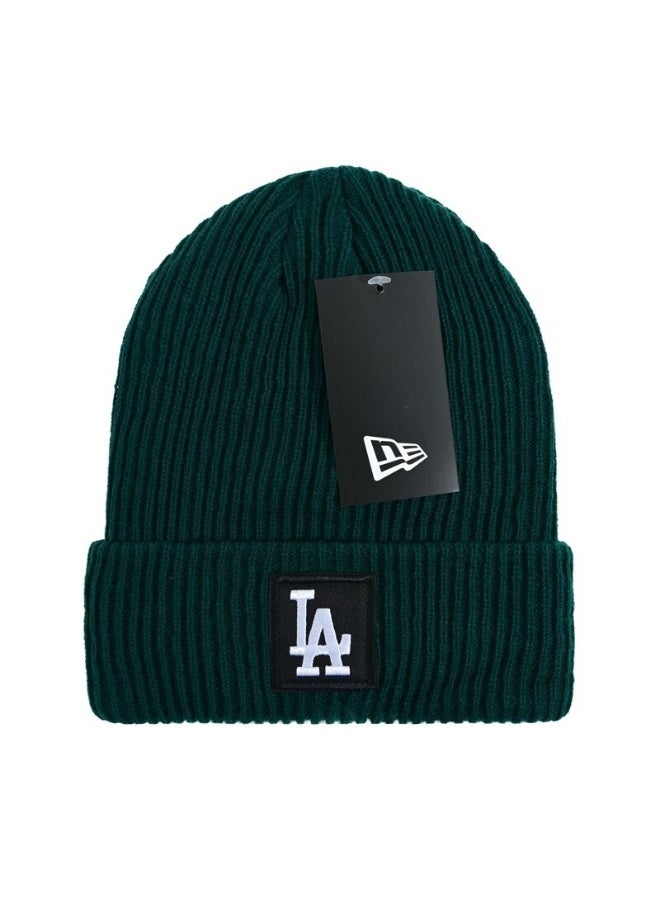 New Era Los Angeles Dodgers Dark Green Ribbed Knitted Beanie with LA Logo Patch