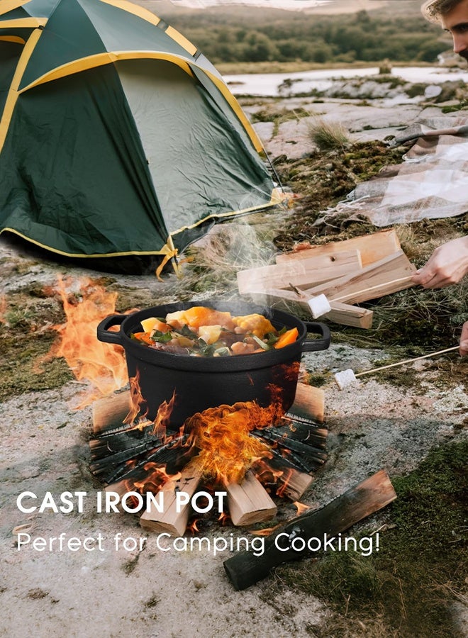 أبيكس وعاء فرن هولندي مع غطاء، مقالي من الحديد الزهر، فرن هولندي 2 في 1 لخبز الخبز، فرن هولندي مزدوج سعة 5 كوارت للشواية والموقد والشواء والتخييم - Image 4