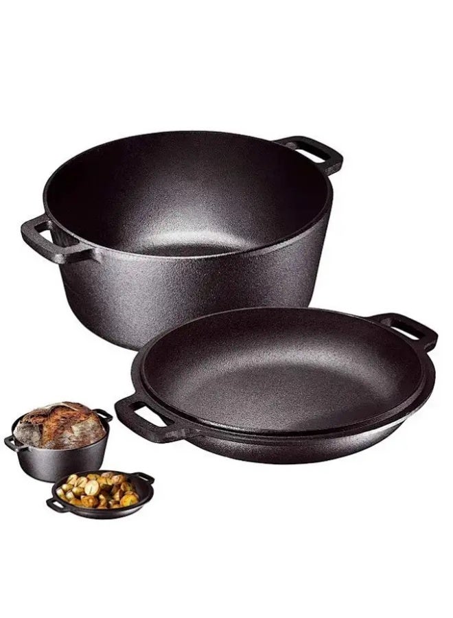 أبيكس وعاء فرن هولندي مع غطاء، مقالي من الحديد الزهر، فرن هولندي 2 في 1 لخبز الخبز، فرن هولندي مزدوج سعة 5 كوارت للشواية والموقد والشواء والتخييم - Image 5