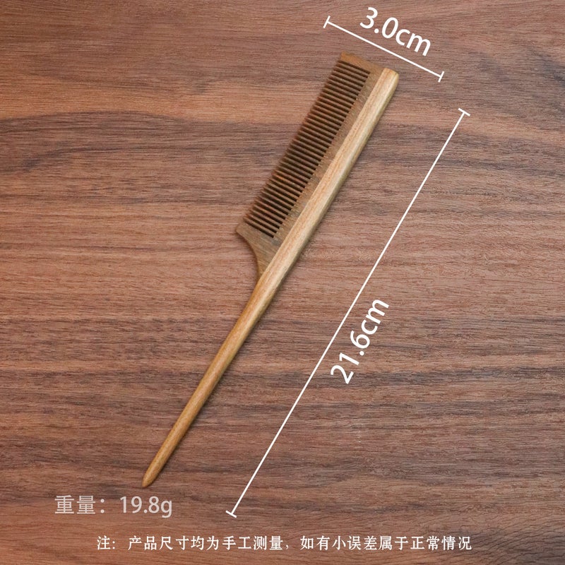 Generic Natural Wood Anti-Static Fine-Tooth Comb Green sandalwood pointed tail fine tooth hair comb
