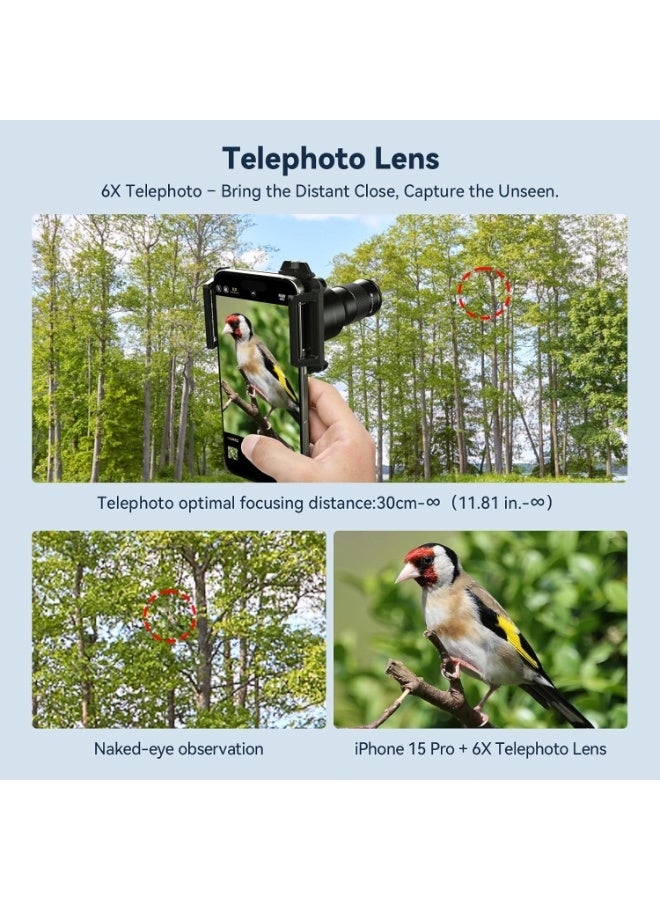 آبيكسل عدسة تليفوتوغرافي 6X وعدسة ماكرو 150 مم، طقم عدسات كاميرا هاتف 2 في 1 من الألومنيوم مع مشبك عالمي. ملحق عدسة الهاتف مناسب لأجهزة iPhone 17/16/15/14/13 وSamsung وهواتف Android ومعظم الهواتف الذكية. - Image 2