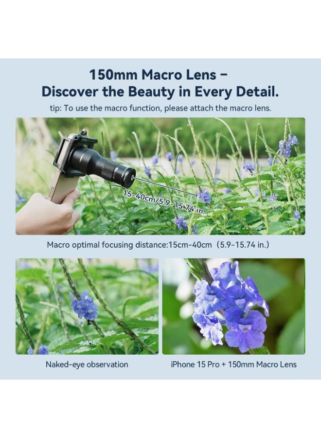 آبيكسل عدسة تليفوتوغرافي 6X وعدسة ماكرو 150 مم، طقم عدسات كاميرا هاتف 2 في 1 من الألومنيوم مع مشبك عالمي. ملحق عدسة الهاتف مناسب لأجهزة iPhone 17/16/15/14/13 وSamsung وهواتف Android ومعظم الهواتف الذكية. - Image 3