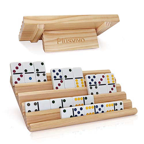 plusvivo Domino Racks Set of 2 Wooden Domino Trays Holders Organizer for Mexican Train and Other Dominoes Games 10 x 55 x 079 Inches Dominoes NOT Included - Image 1