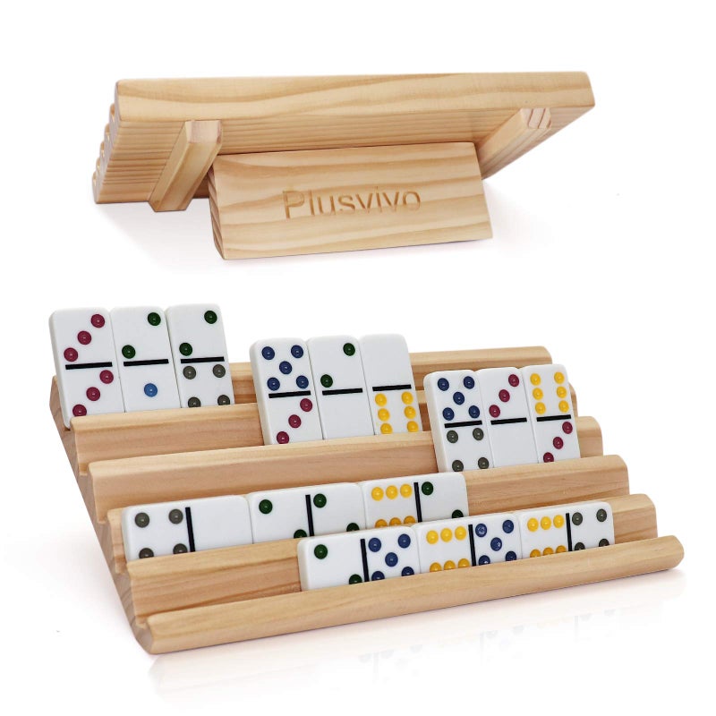 plusvivo Domino Racks Set of 2 Wooden Domino Trays Holders Organizer for Mexican Train and Other Dominoes Games 10 x 55 x 079 Inches Dominoes NOT Included - Image 4