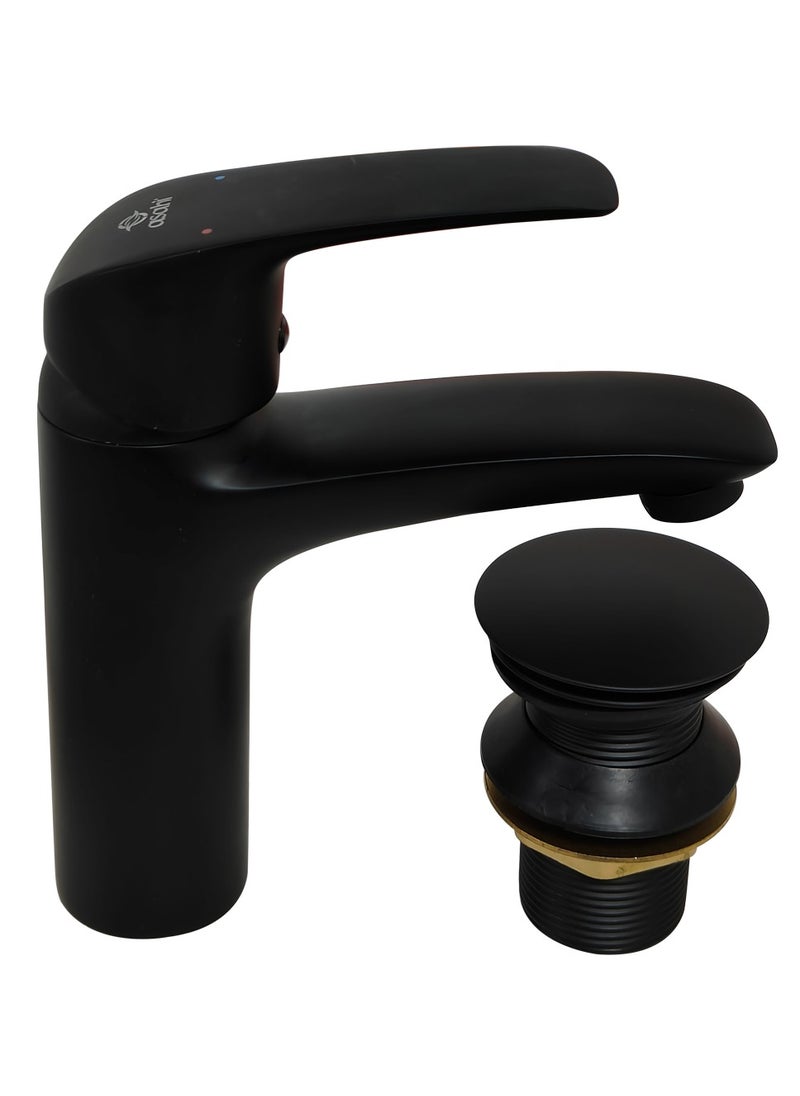 RACO - RACO Asahi Basin Taps Brass Basin Mixer Taps Black Basin Faucet Comes with Two 60Cm Flexible Hoses and Pop Up Waste, The Most Complete Package Easy Installation, Matte Black - Image 1