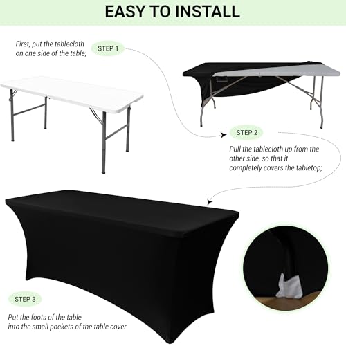 Obstal 6ft Stretch Spandex Table Cover - 2 Pack Universal Rectangular Fitted Tablecloth Protector for Wedding, Banquet and Party, White - Image 5