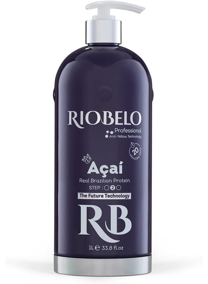 RIOBELO Hair Protein, Açaí Protein Treatment for Hair, Brazilian Protein Hair Kit for Blond & Dyed Hair by RIOBELO Professional Real, 1L - 3 Steps Home Care Kit - Image 3