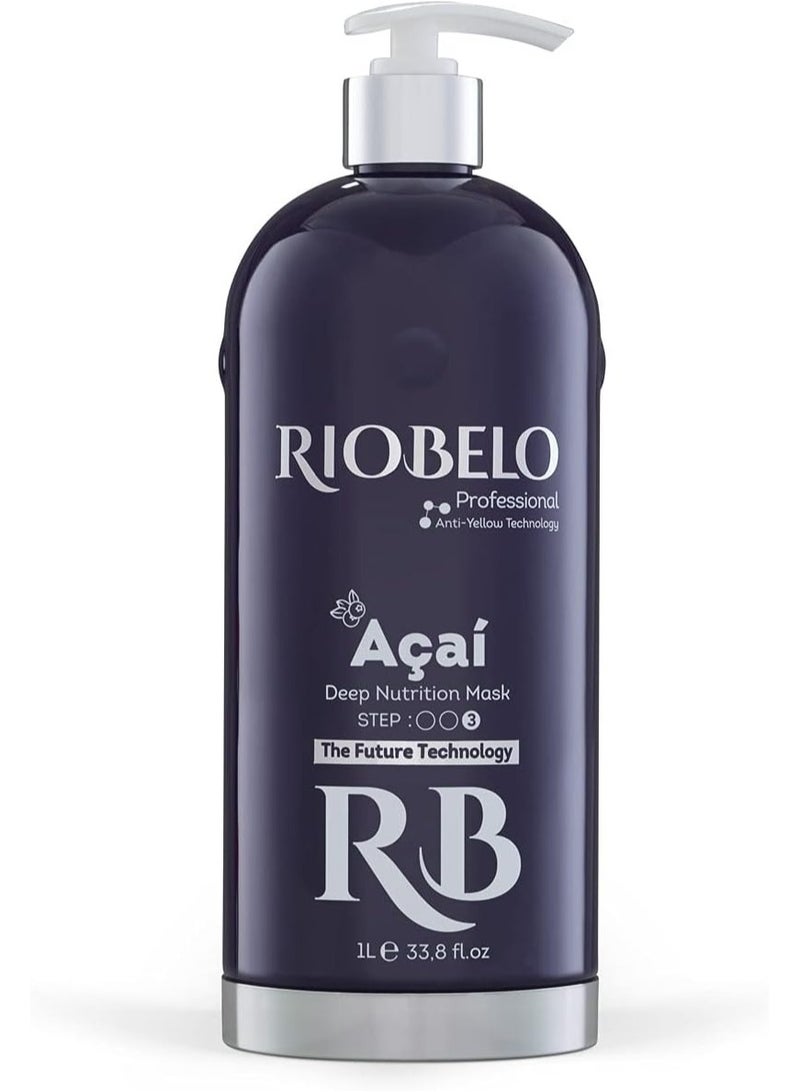 RIOBELO Hair Protein, Açaí Protein Treatment for Hair, Brazilian Protein Hair Kit for Blond & Dyed Hair by RIOBELO Professional Real, 1L - 3 Steps Home Care Kit - Image 4