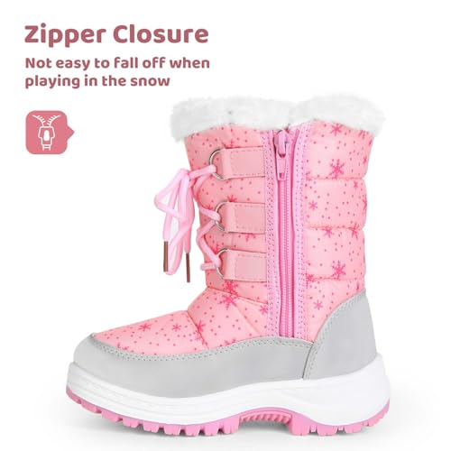 Apakowa Kids Girls Insulated Fur Winter Warm Snow Boots (Toddler/Little Kid) (Color : Pink, Size : 8 M US Toddler) - Image 2