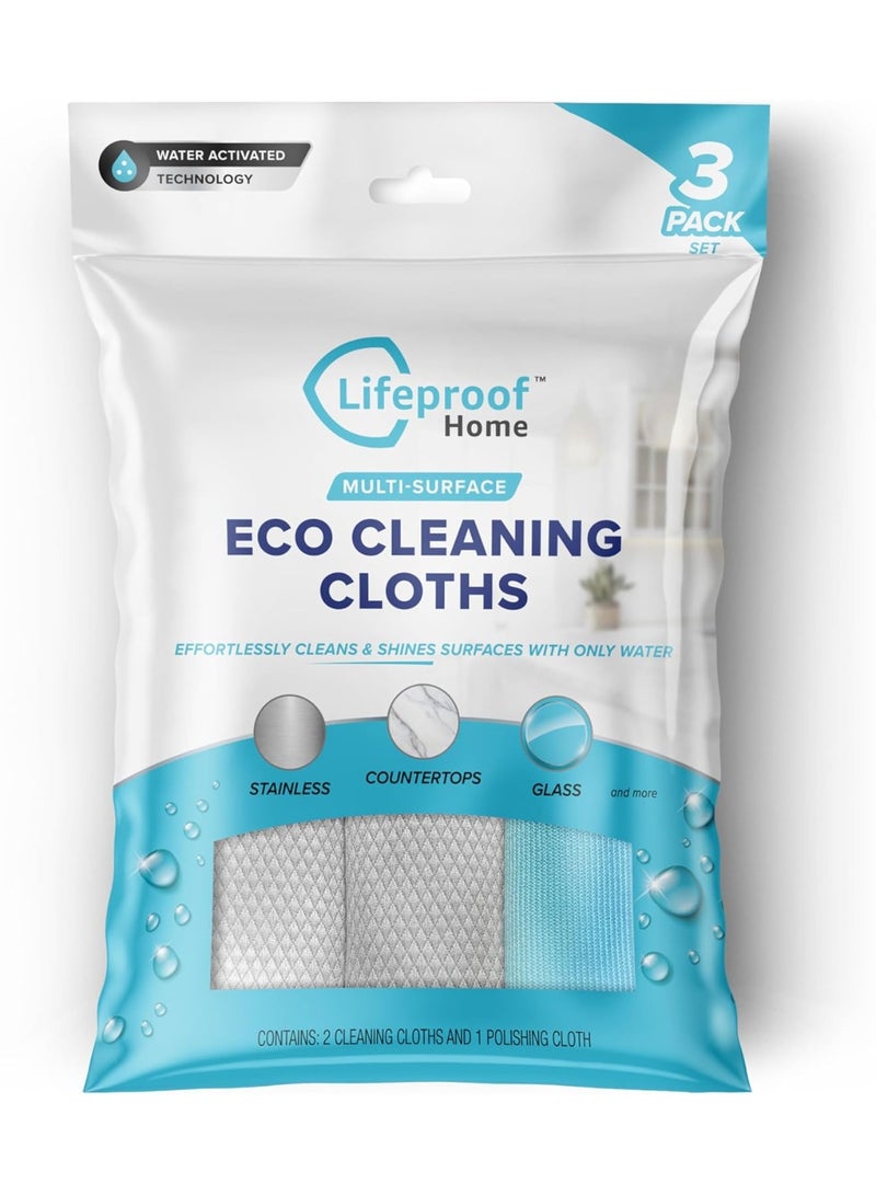 LifeProof Lifeproof Streakless Microfiber Eco Cleaning Cloth Set - Effortlessly Cleans Stainless, Glass & Stone with Only Water - 3 Pack Set - Image 1