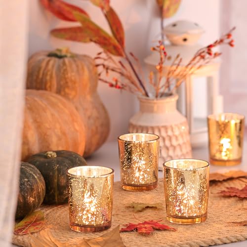 Volens Gold Votive Candle Holders, Mercury Glass Tealight Candle Holder Set of 12 - Image 2