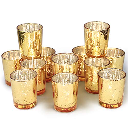 Volens Gold Votive Candle Holders, Mercury Glass Tealight Candle Holder Set of 12 - Image 1