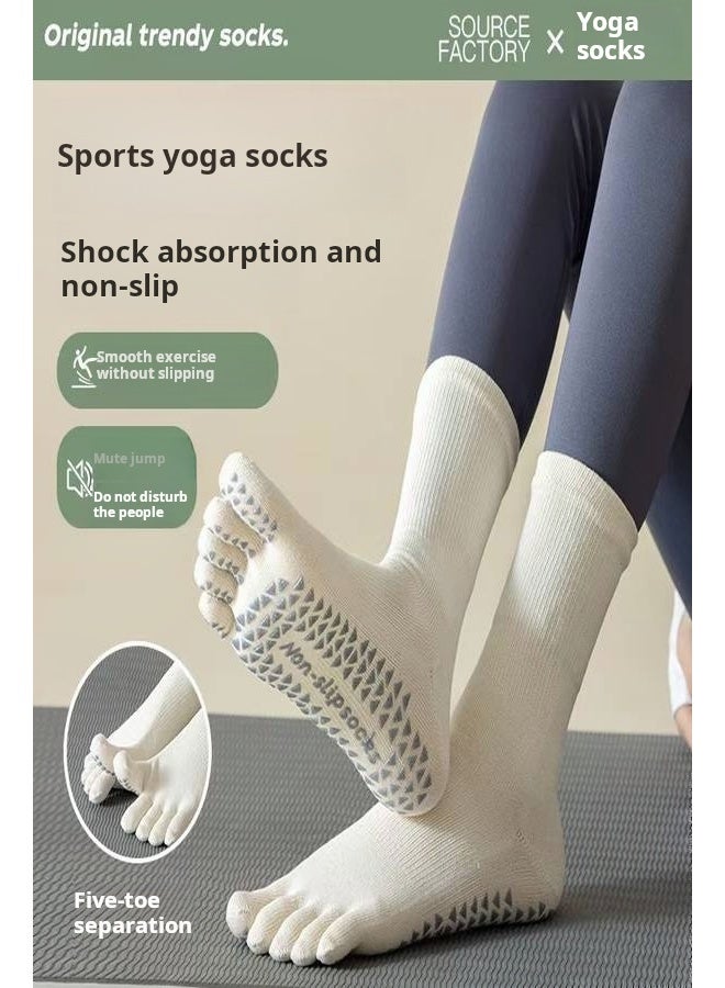 3 أزواج من جوارب اليوجا عالية الجودة والعصرية المصنوعة من القطن الخالص لامتصاص العرق، جوارب احترافية مضادة للانزلاق في أربعة فصول، جوارب يوجا بيلاتيس بخمسة أصابع، جوارب رياضية لليوجا متوسطة الأنبوب، جوارب لياقة بدنية، جوارب جديدة بلون سادة بخمسة أصابع مضادة للانزلاق في منتصف الأنبوب - Image 4