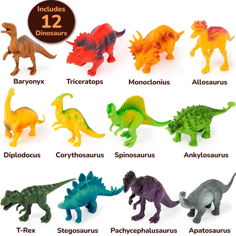 Li'l-Gen Dinosaur Toys for Boys and Girls - 12 Realistic 7-Inch Dinosaur Figures with Interactive Sound Book - Includes Play Mat, Trees, Rocks, Fossils, and More - Educational Toys for Kids Ages 3-5 - Image 2