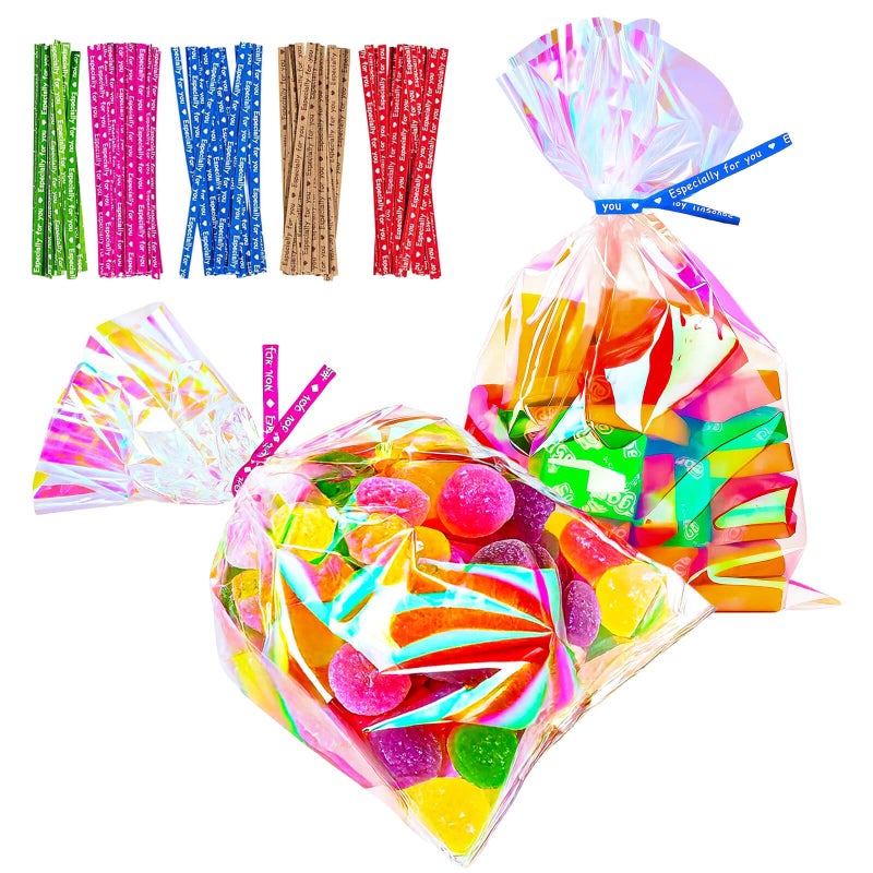 Cherodada 4x6 Inch Iridescent Cellophane Bags with Twist Ties Treat Bags for Candy Cookie Goodie Chocolates And Popcorn