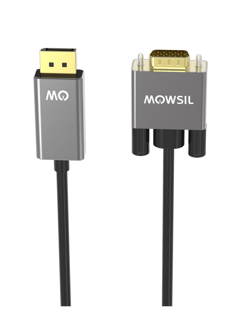MOWSIL DisplayPort to VGA Cable 2Mtr,Supported Resolution 1080P@60Hz,Aluminum Alloy Body and Gold Plated Connector  - Image 1