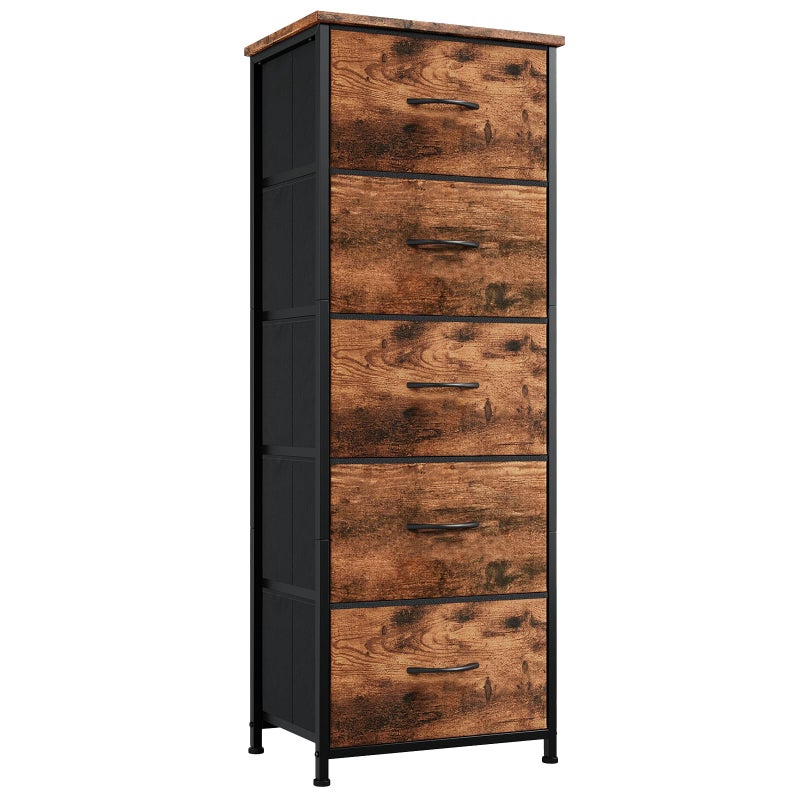 Somdot Tall Dresser for Bedroom with 5 Drawers, Storage Organizer Chest of Drawers with Removable Fabric Bins for Closet Bedside Living Room Laundry Entryway Hallway, Wood Grain Print - Image 1