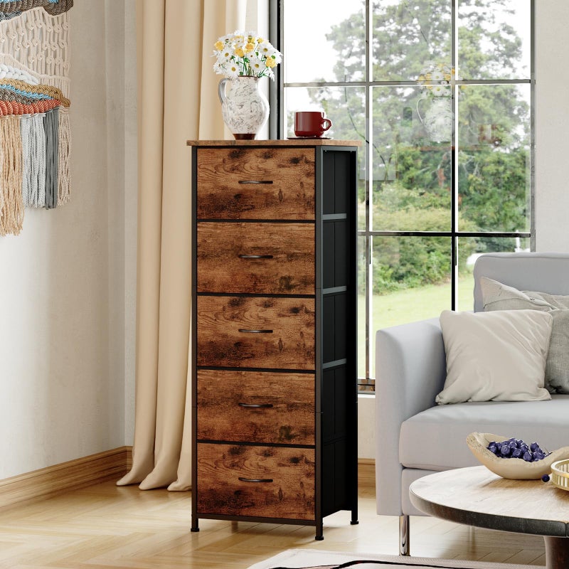 Somdot Tall Dresser for Bedroom with 5 Drawers, Storage Organizer Chest of Drawers with Removable Fabric Bins for Closet Bedside Living Room Laundry Entryway Hallway, Wood Grain Print - Image 4
