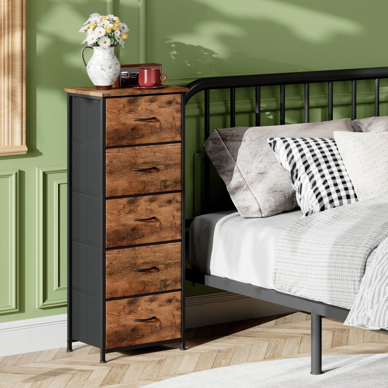 Somdot Tall Dresser for Bedroom with 5 Drawers, Storage Organizer Chest of Drawers with Removable Fabric Bins for Closet Bedside Living Room Laundry Entryway Hallway, Wood Grain Print - Image 2