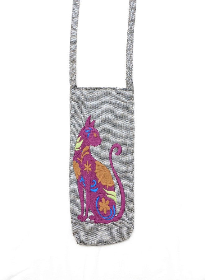 LOOK Homemade Hand Embroidered Side Sling 100% Cotton Hand bag Mobile Pouch for Women Cum Cross Body Sling Bag Pink cat Design - Image 3