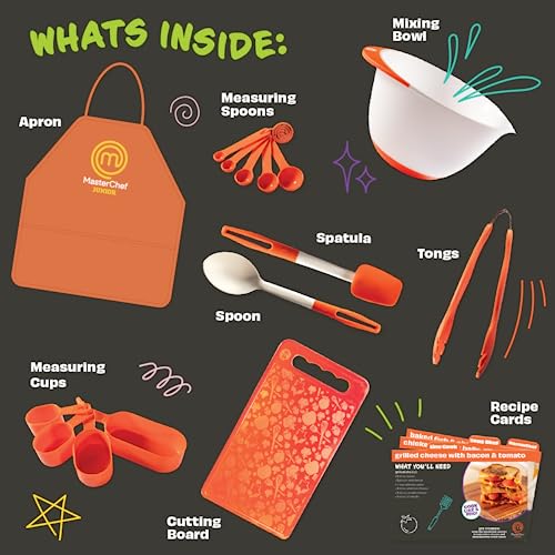 MasterChef Junior Cooking Essentials Set - 9 Pc. Kit Includes Recipes, Apron, Cutting Board, Mixing Bowl, Measure Cups, Spoons, Homemade Holiday Gifts - Image 3