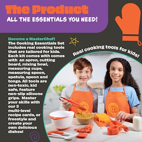 MasterChef Junior Cooking Essentials Set - 9 Pc. Kit Includes Recipes, Apron, Cutting Board, Mixing Bowl, Measure Cups, Spoons, Homemade Holiday Gifts - Image 2