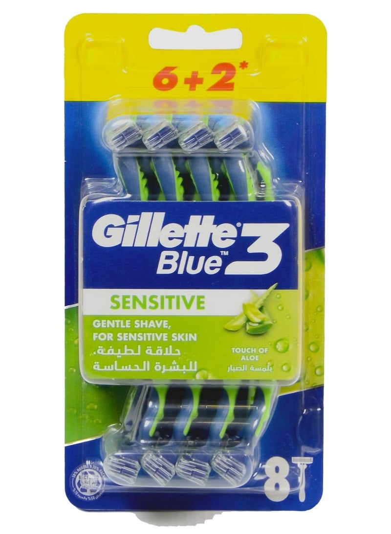 Gillette Blue 3 Sensitive Disposable Razors 6+2 Free Razors - Image 1