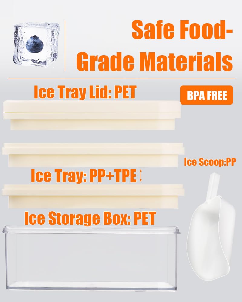 Brigii Ice Cube Tray with Lid&Bin, Ice Cube Mold with 56 Cubes, Stackable Ice Trays for Freezer with Easy-Release Silicone Bottom, for Drinks, Coffee, cocktail - Image 4