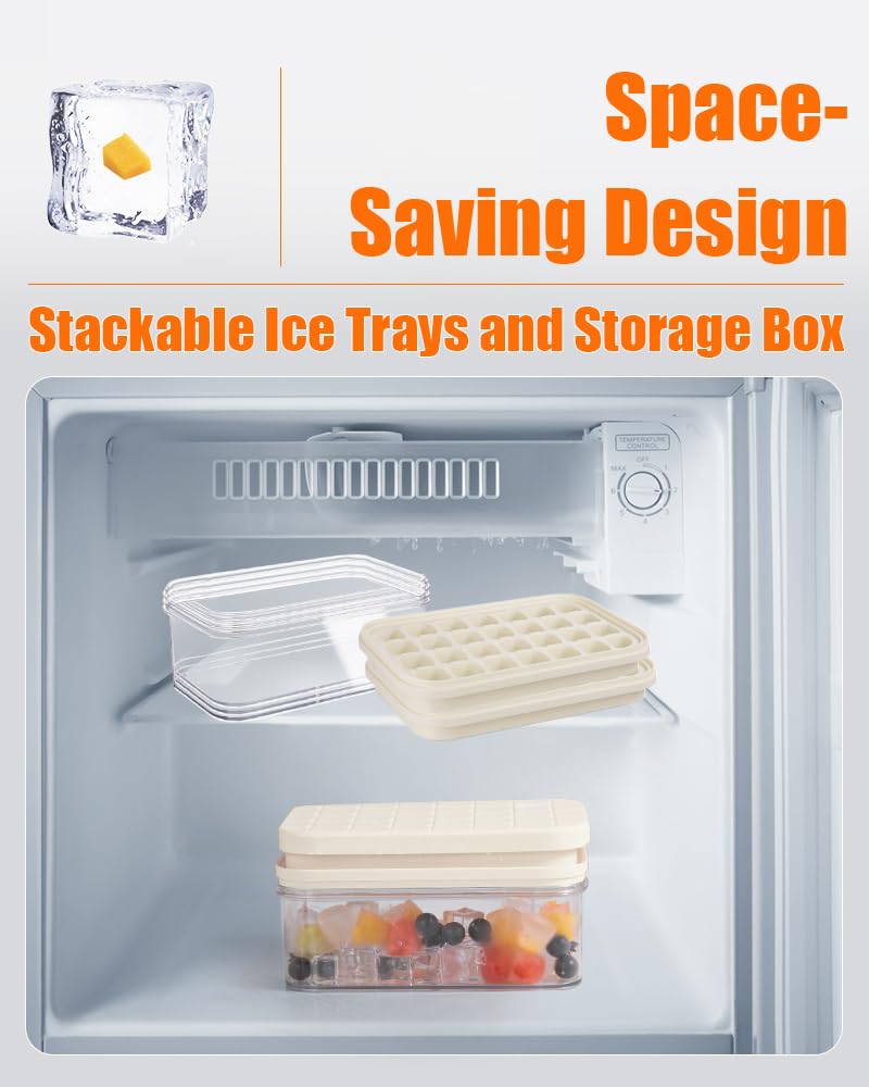 Brigii Ice Cube Tray with Lid&Bin, Ice Cube Mold with 56 Cubes, Stackable Ice Trays for Freezer with Easy-Release Silicone Bottom, for Drinks, Coffee, cocktail - Image 5