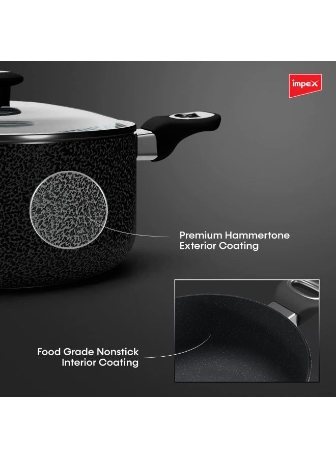 Impex 2 Pcs Nonstick Granite Cookware Set Royal, 10 Times Tougher than Standard Non stick, 5 Layer Super Granite Coating, PFOA Free and Healthy Cooking, Non stick Granite Cookware set with 24 cm Frypan and 24 cm Saucepan with Glass Lid Combo With 1 Yr Warranty - Image 3