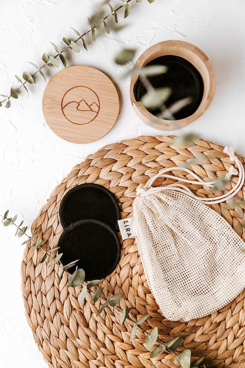 Eira Vancouver EIRA's Washable Makeup Remover Pads - Black Bamboo Reusable Cotton Rounds with Wooden Holder. Makeup Remover Cloths - Eco-Friendly - Zero Waste Reusable Makeup Remover Pads Set - Image 4