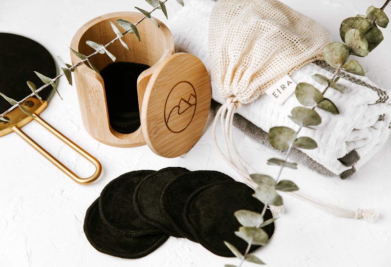 Eira Vancouver EIRA's Washable Makeup Remover Pads - Black Bamboo Reusable Cotton Rounds with Wooden Holder. Makeup Remover Cloths - Eco-Friendly - Zero Waste Reusable Makeup Remover Pads Set - Image 2