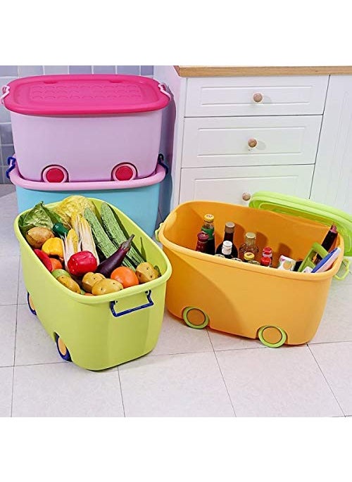 Ash & Roh Ash & Roh® - Multi Functional Plastic Stackable Organizer Storage Box with Lid And Wheels for Kids Toys (Multicolour) (Pack Of - 2)  - Image 4