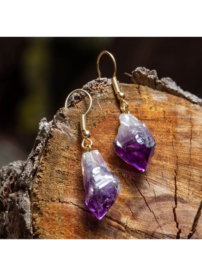 Ayana Wellness Ayana Crystals Raw Amethyst Earrings - Genuine February Birthstone Jewelry, Natural Raw Amethyst Stones For Emotional Balance, Spiritual Uplift, Handmade Purple Earrings For Women, Healing Crystal - Image 5