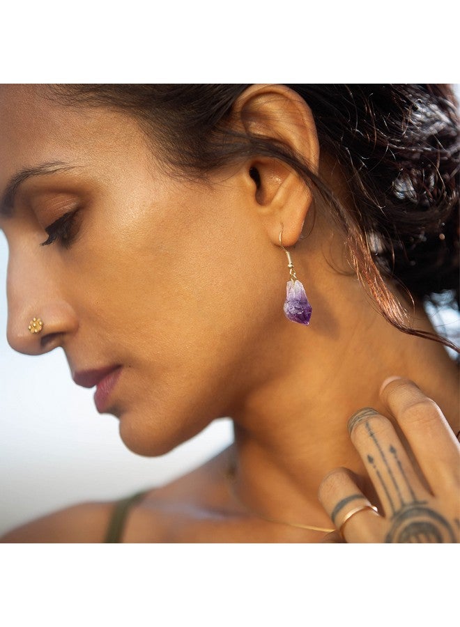 Ayana Wellness Ayana Crystals Raw Amethyst Earrings - Genuine February Birthstone Jewelry, Natural Raw Amethyst Stones For Emotional Balance, Spiritual Uplift, Handmade Purple Earrings For Women, Healing Crystal - Image 3