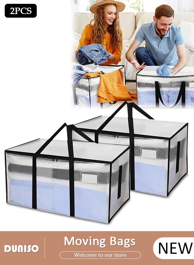 DUNISO 2 Pcs Extra Large Heavy Duty Moving Bags,Waterproof Transparent Storage Totes with Strong Handles, Thickened Woven PP Packing Bags for Clothes, Blanket, Relocation, Travel Organizer - Image 1