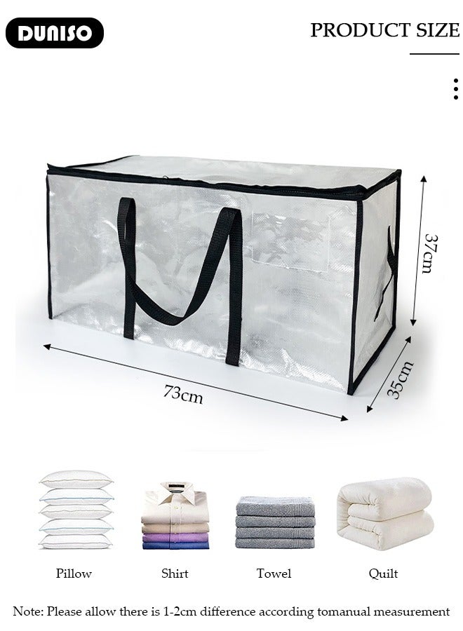 DUNISO 2 Pcs Extra Large Heavy Duty Moving Bags,Waterproof Transparent Storage Totes with Strong Handles, Thickened Woven PP Packing Bags for Clothes, Blanket, Relocation, Travel Organizer - Image 2