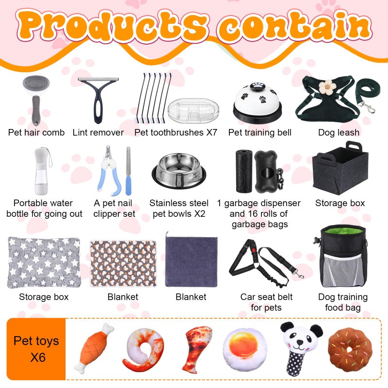 Abbylike 50 Pcs Puppy Supplies Starter Kit for Small Dogs Puppy Essentials Includes Leash, Bowls, Teeth Brushes, Water Bottle, and More Accessories for Dogs Pet Day Welcome Gift(Black) - Image 3