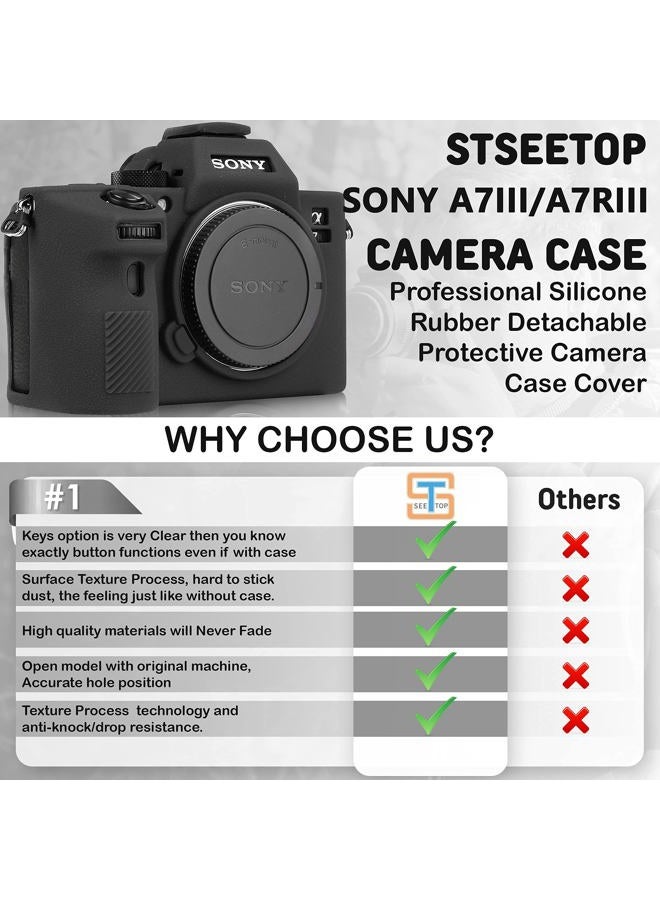 STSEETOP حافظة سوني A7R iii، غلاف كاميرا احترافي من السيليكون المطاطي قابل للفصل للحماية لسوني A7 iii A7 riii سوني ILCE-7RIII A73 A7R3 (أسود) - Image 3