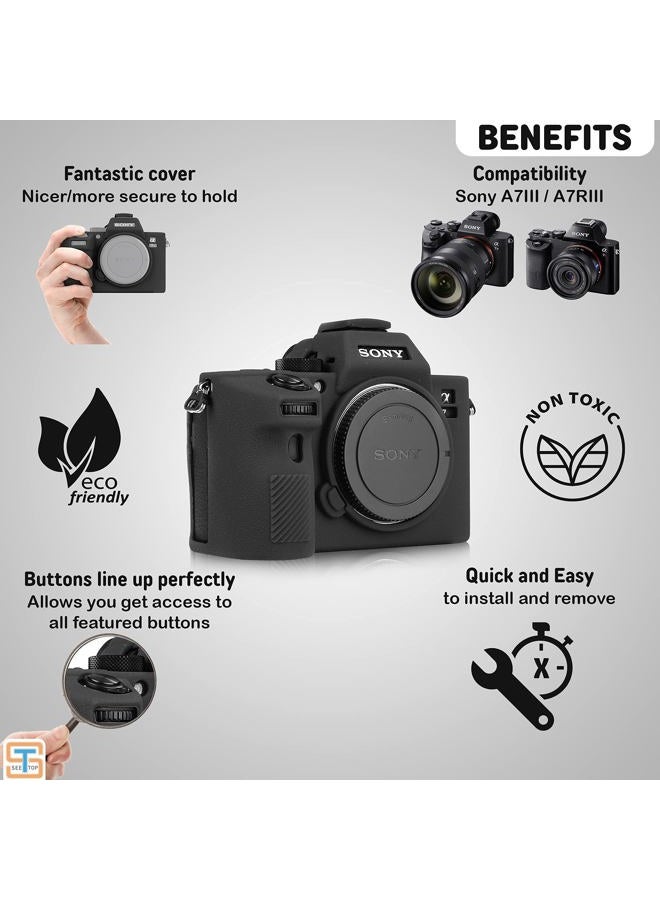 STSEETOP حافظة سوني A7R iii، غلاف كاميرا احترافي من السيليكون المطاطي قابل للفصل للحماية لسوني A7 iii A7 riii سوني ILCE-7RIII A73 A7R3 (أسود) - Image 5