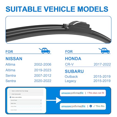 CJPPPZIW® Windshield Wipers-26 Inch+17 Inch Replacement for 2002 2003 2004 2005 2006 2019 2020 2021 2022 2023 Nissan Altima Wiper Blades for My Car,Quality Front Windshield Wiper Blades(Set of 2) - Image 2