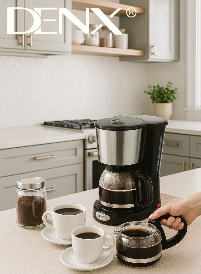 DENX Coffee Maker DX3415 – 1.5L Capacity, 900W Power, High-Density Filter, Brews up to 12 Cups in 11 Minutes, Suitable for Coffee and Tea, Elegant Design with On/Off Light Indicator - Image 4