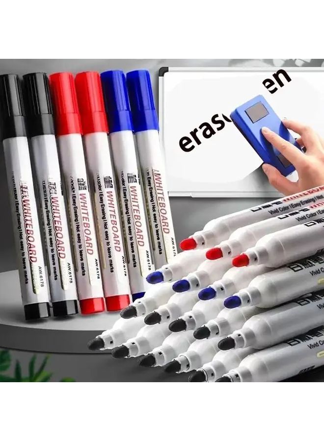 12 Pieces Black Erasable Markers With Eraser Tips Quick Dry Smudge Proof Water Based Ink Large Tip For Smooth Writing On Whiteboard Glass Plastic Surfaces Ideal For Classroom Office Home Art Projects Compatible Smartboards Dry Erase Boards Home Organization Office Stationery Durable Tips Teachers Supplies - Image 2