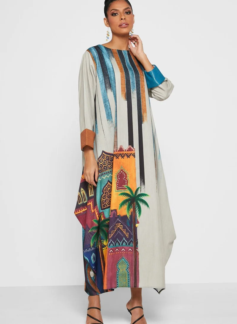 Thouq Printed Jalabiya