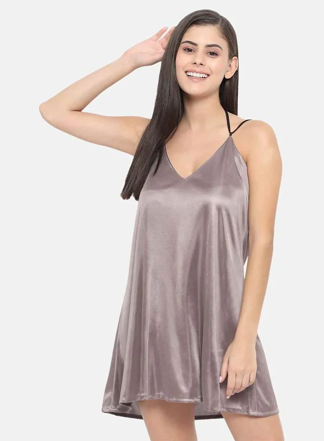 Take Two Solid V Neck Strappy Satin Babydoll By Klamotten