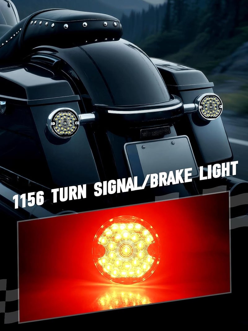 AUDEXEN 3-1/4 Inch Rear LED Turn Signal with Flat Smoke Lens, 1156 Base, Bright Red Lamp for Harley Motorcycles - Image 2