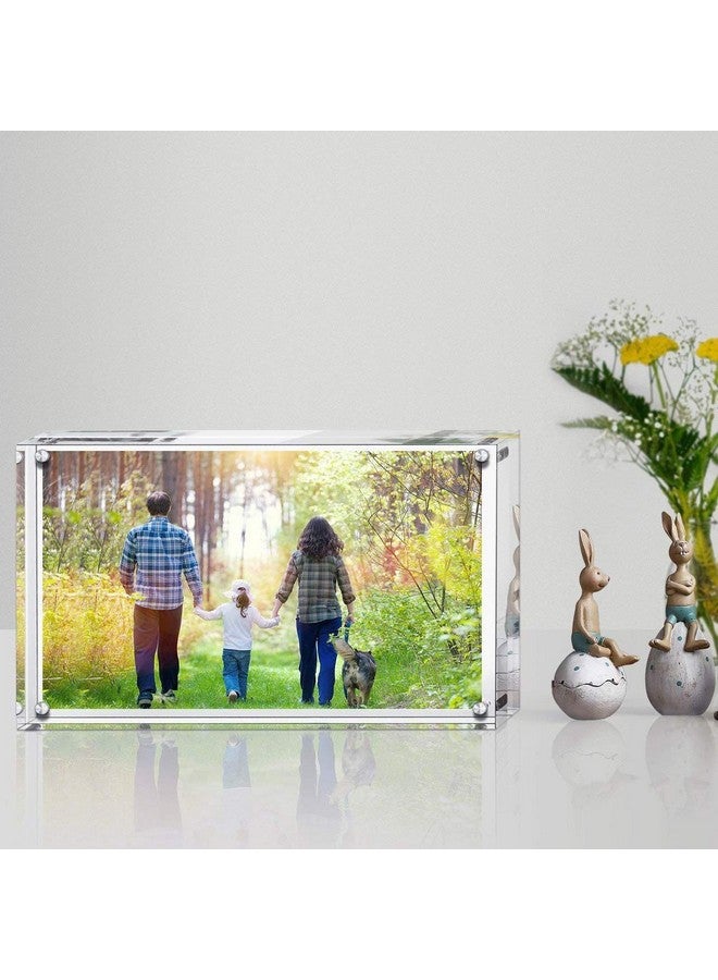Boxalls 5x7 Inches Acrylic Picture Frame, Double Sided Clear Frameless Photo Frames with Magnetic Desktop Transparent - Image 3